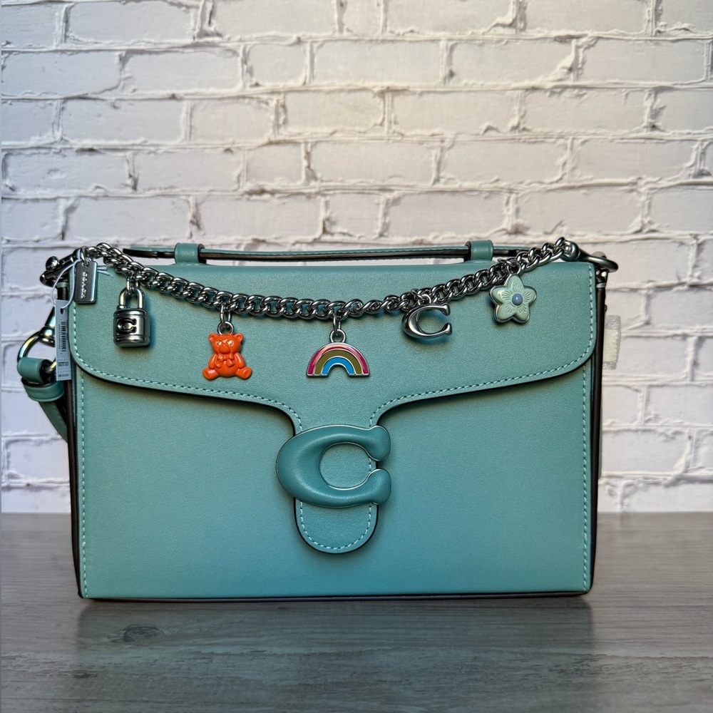 NWT Coach Light Green Tabby Box Bag genuine leather W/ Coach chain with charms
